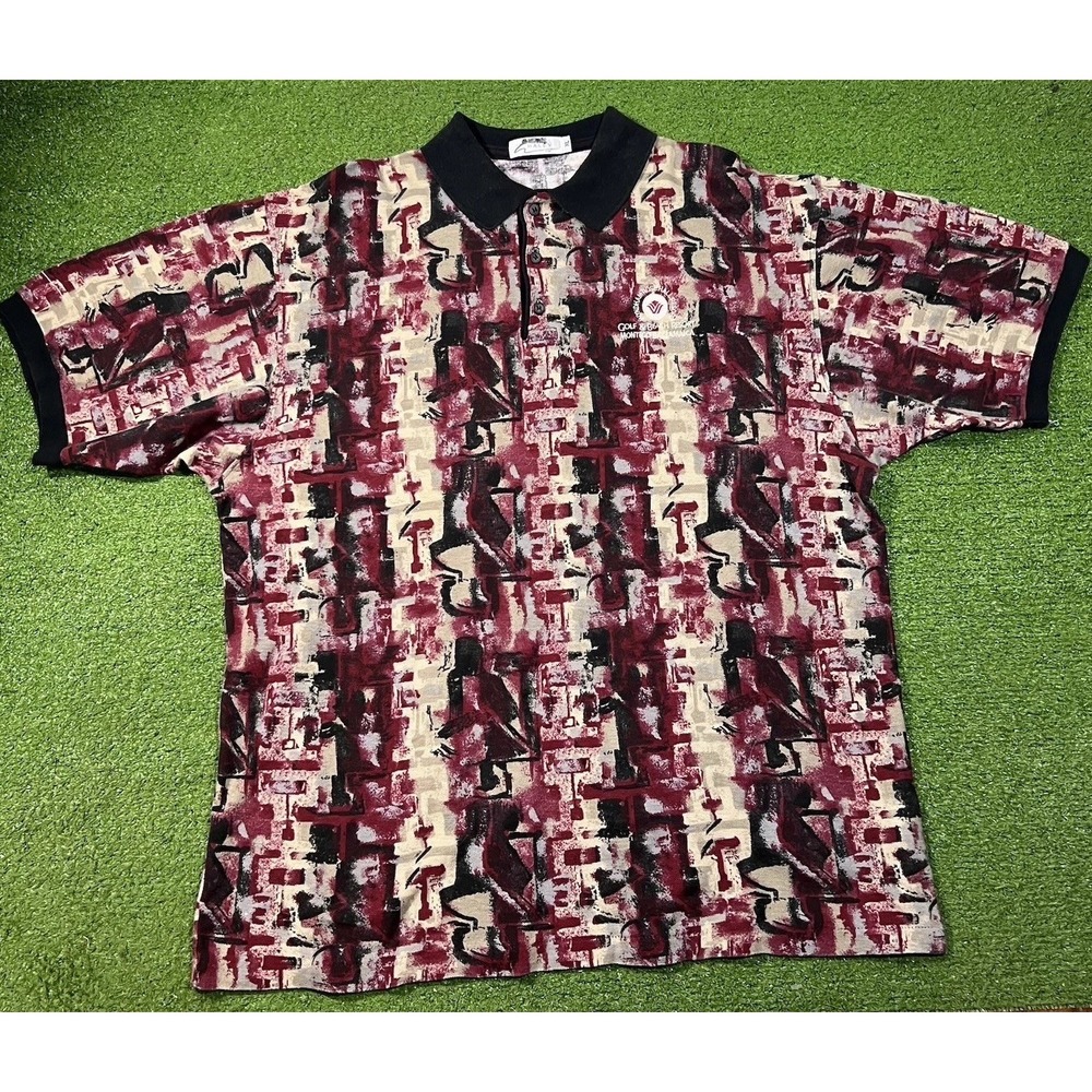 Vintage 90s Greg Norman Golf Shirt Abstract Size XL Made In‎ USA Rare Men's
